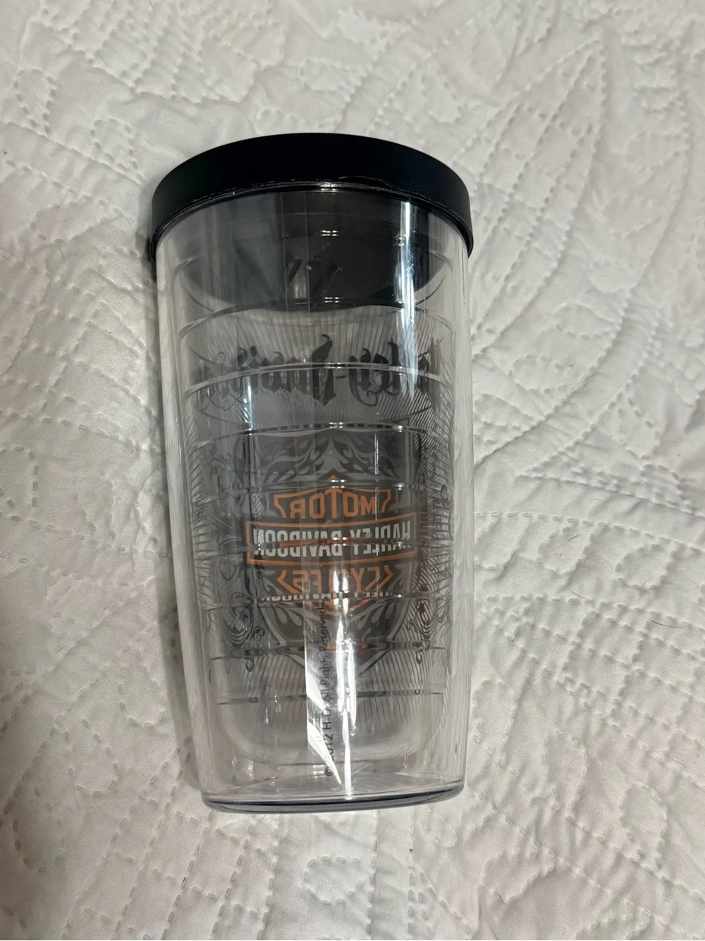 Harley-Davidson Clear Travel Tumbler with Black & Orange Logo